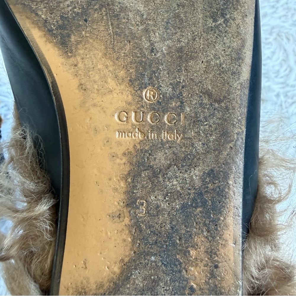 Gucci Princetown Black Leather Mules with Fur and Roaring Tiger Size 38 - Picture 9 of 12